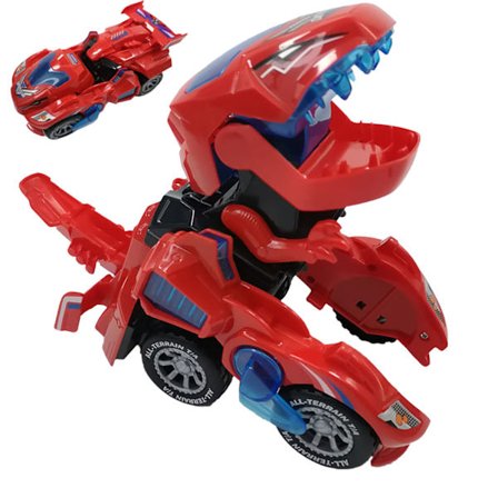 LED Lys Musik Dinosaur Robot Bil Transformerende Legetøj Rød til Børn