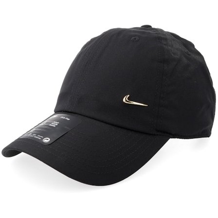 Nike - Dri-fit Club Cap Metal Swoosh Black/Metallic Gold Dad Cap Unconstructed Black Cap - @ Hatstore