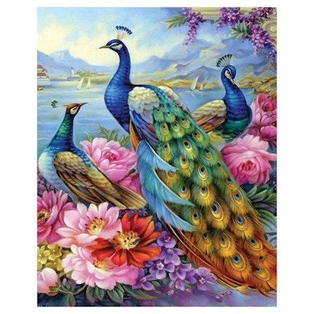 Rund Diamant Fuld Diamant Maleri Sæt Stue Spisestue Dekoration Maleri Påfugl og Blomst