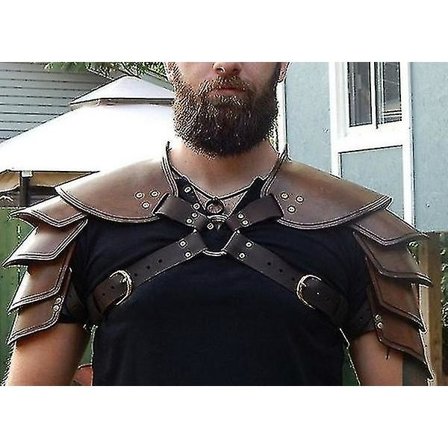 Middelalderlig Viking Læder Dobbelt Skulderpanser Steampunk Vintage Læder Sele Retro Spartacus Kriger Gladiator Læderpanser Mode Larp Cosplay A