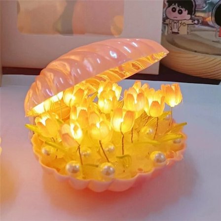 DIY Skal Tulipan Natlampe Håndlavet DIY Tulipan Pige Stue Natlampe Skrivebordslampe Romantisk Atmosfære Lampe-Hvid
