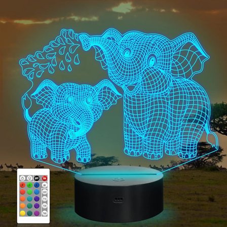 Elefant 3D Natlampe, Dyreillusion Sengelampe med Fjernbetjening 16 Farver Skiftende Soveværelsesindretningside Kreativ Fødselsdagsgave til Børn