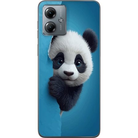 Kompatibelt Mobildeksel til Motorola Motorola Moto G14 Søt panda som ser ut gjennom papir i en myk 3D-illustrasjon