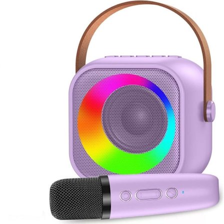Karaokemaskin, Portabel Bluetooth-högtalare med LED-ljus, Trådlös Mini Karaokemaskin Leksaksgåva till Barn och Vuxna_TF_TF