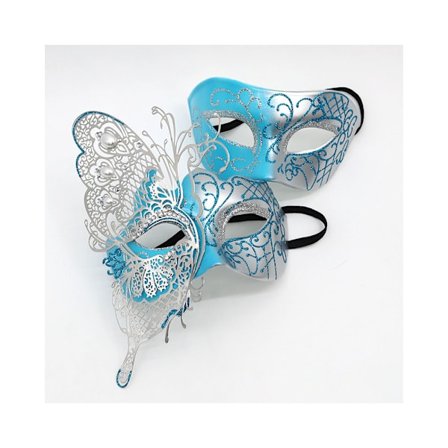 Et sæt blå Halloween-bal diamantbesatte smedejerns sommerfuglemasker