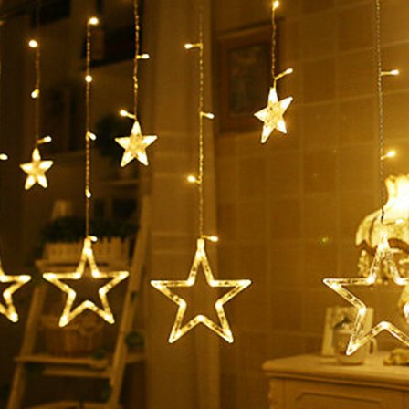 Gardiner med lampor, 138 LED 8,2 fot Stjärnformade gardinlampor