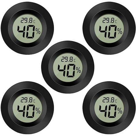 Rundt Sort Digitalt Hygrometer Sæt (5) - Temperaturmåler til Luftfugter Affugter Drivhus Kælder Børneværelse