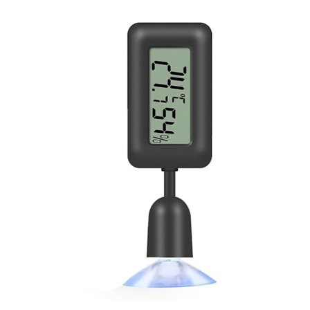Miniature digitalt indendørs termometer og hygrometer, egnet til terrarier, reptilbure, cigaræsker, inkubatorer osv.
