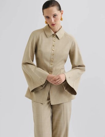 Malina Joan Tailored Fitted Button Shirt - Beige - 38