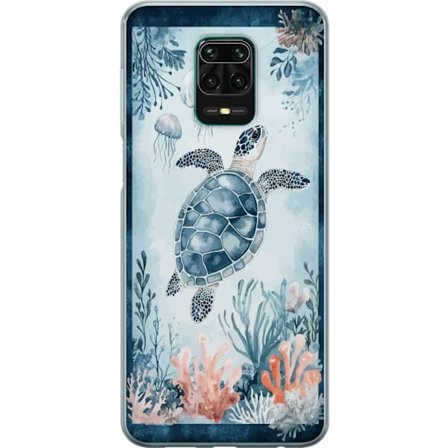 Kompatibel Mobilcover til Xiaomi Redmi Note 9 Pro Akvarel-maleri af en havskildpadde blandt koraller og maneter i et fredeligt blåt undervandsverden