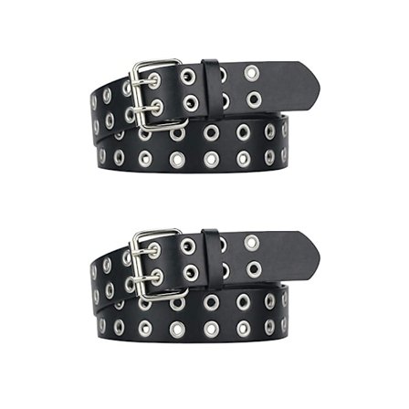 2 st svarta modebälten Punk för kvinnor Dubbel stiftspänne Luft 120 cm