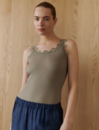 Rosemunde Rwbabette Silk Sl U-Neck Long Lace - Khaki green - M