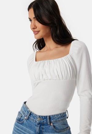 BUBBLEROOM Rushed Square Neck Long Sleeve Top White S White Topper & T-shirts Dam