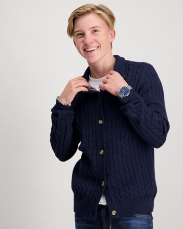 RYVLS Cable Knit Cardigan Blå Tröjor Kille - Kids Brand Store