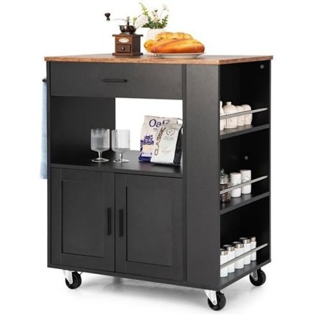 COSTWAY Kökö förvaring på hjul (2 låsbara) 82x46x92cm köksö med 3 kryddlådor svart