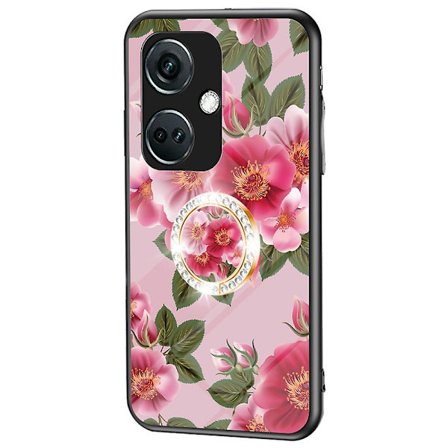 For OnePlus Nord CE3 5G deksel blomstermønster herdet glass kickstand telefondeksel