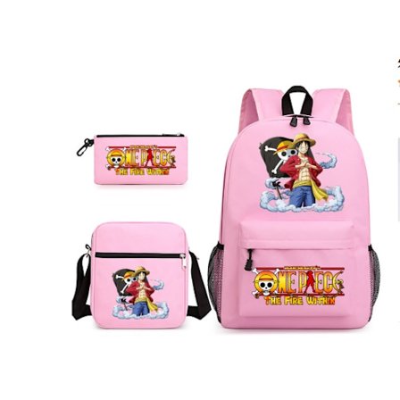 3 st/set One Piece Ryggsäck Anime Barn Skolväska 18 Tum
