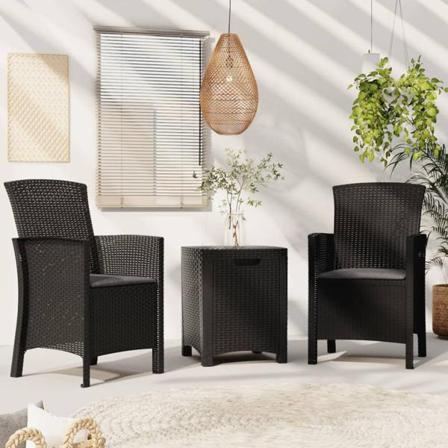 Vidaxl Loungegrupp För Trädgården 3 Delar Med Dynor Pp-rotting G Svart