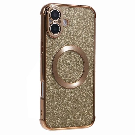 Cover til iPhone 16 Plus Elektrobelagt Glitter TPU Gennemsigtigt Telefoncover Kompatibelt med MagSafe - Guld