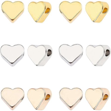 3 Farge Hjerte Spacer Perler 60 stk Metall Hjerteformet Løs Perle For Smykkelaging Øredobber Armbånd Halskjede Diy Håndverk (gull, Rosegull, Platinum)