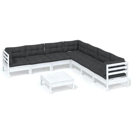 Vidaxl Loungegrupp Med Dynor 8 Delar Vit Massiv Furu Vit