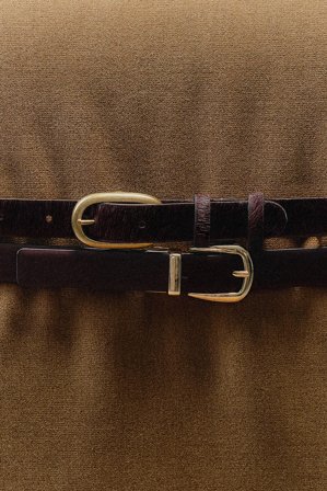 COS Women's Oval-Buckle Pony Hair-Effect Leather Belt in Brown
