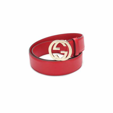 Gucci Vintage, Pre-owned Interlocking G Leather Belt Rood, Dames, Maat:ONE Size,leer