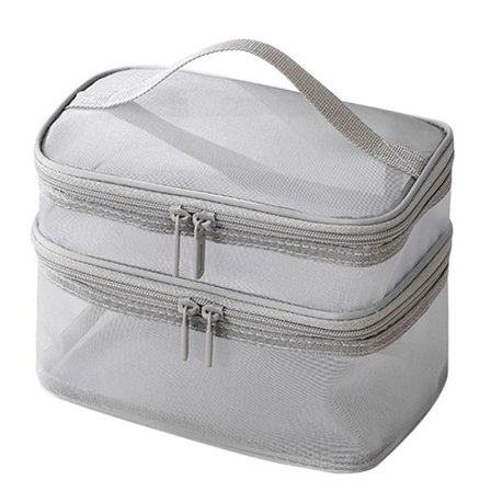 Sminkeveske Reise Kosmetikkveske GRÅ DOBBELT LAG DOBBELT LAG