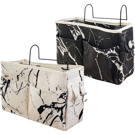 Sängynjärjestäjä 2 kpl Suuri kapasiteetti Yöpöydän ripustettava säilytystila Sängyn taskukori Ripustuskoukulla Marmori kuvio Caddy Työpöydän 