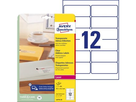 AVERY Etikett transparent 99,1x42,3mm 300/fp - Lyreco - Emballage och lagerutrustning - Etiketter och godsmärkning - Specialetiketter