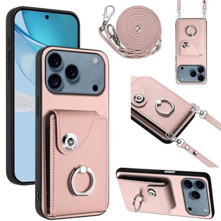 iPhone 17 Pro Skal med Organ Kortväska och Ringhållare samt Lång Lanyard