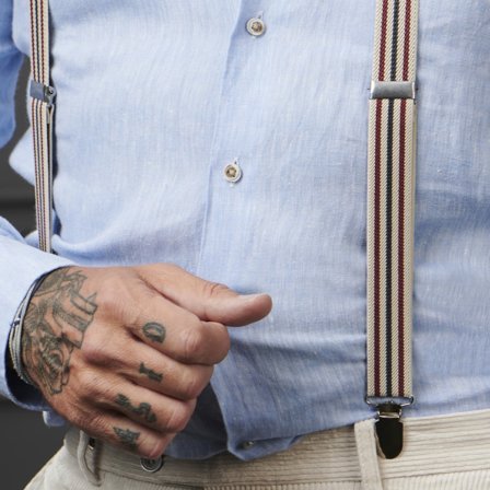 Tirantes a rayas rojas, crema y azules para hombres - Tirantes con clip