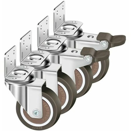 4 st 50 mm Svängbara Hjul, Möbelhjul, L-typ Möbelhjul med Bromsar, 360° Rotation, 2 med bromsar, 2 utan