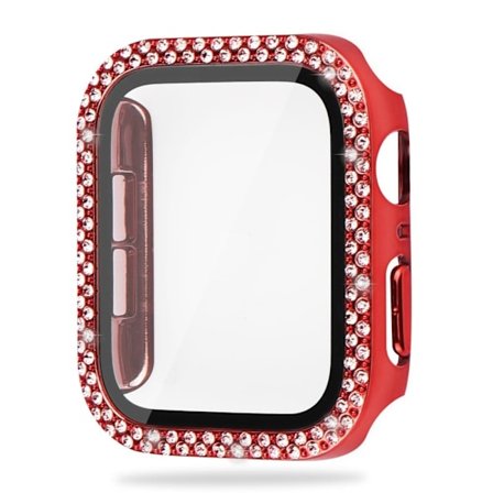 Apple Watch SE 2022 (40mm) rhinestone décor cover with tempered glass - Red