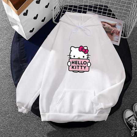 Tegneserie Sanrio Hello-kitty Søt hettegenser for kvinner Koreanske jenter Motegenser Vår og høst Modell Klær Casual Langarmet gul yellow S