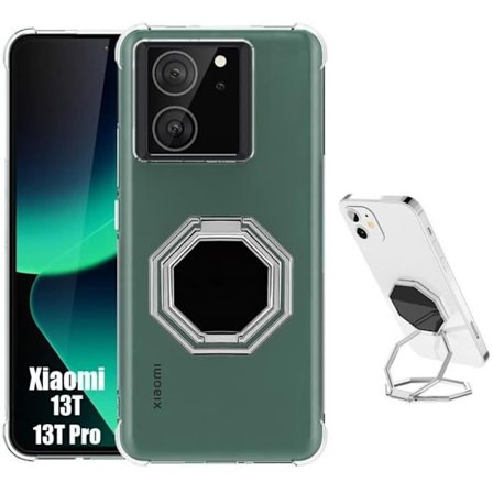 Coque - E.F.CONNECTION - til Xiaomi 13T/13T Pro - Stødabsorberende silikon - Sølv metal støtte - 4 indbyggede airbags