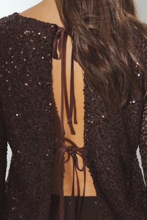 NA-KD Tie Back Sequin Top - Festtoppe - Brun - S