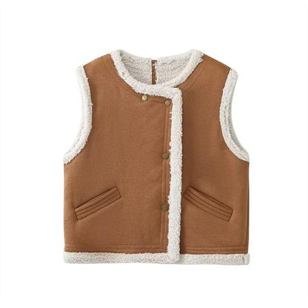 (M) Kvinders Lammeuld Casual Vest Solid Hals Dobbelt Bryst Lommer Ærmeløs Veste Frakke