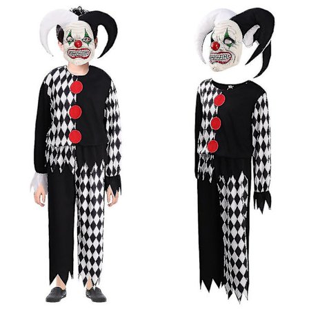 Kostyme Sett for Barn - Skummel Klovn Jumpsuit, Maske og Hodeplagg