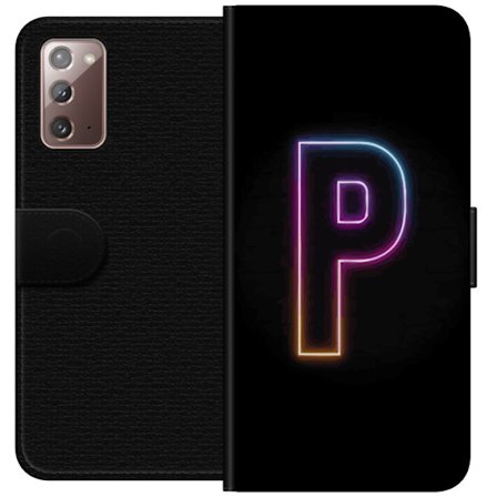 Kompatibel Tegnebogsetui til Samsung Samsung Galaxy Note20 Minimalistisk neonbogstav P i farvegradient og lyseffekt mod sort baggrund i digital neonst