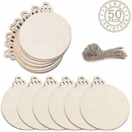 Juldekoration DIY Trä Naturlig Träplatta Med Hål Cirkel Ornament 50 st
