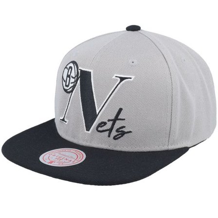 Mitchell & Ness - NBA Grå snapback Keps - Brooklyn Nets Top Letter Grey Snapback @ Hatstore