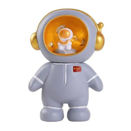 Kreativ Astronaut Spargris for Barn - Mynt Pengainsamlingsboks Spaceman Resin Statue Bordlampe Nattlys Nordisk Hjemdekor Grey