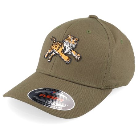 Kinder Kiddo Cap - Grün flexfit Cap - Kinder Attacking Tiger Olive Flexfit @ Hatstore