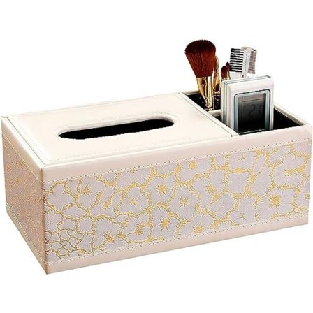 (Valkoinen salama) Kolmiosainen nahkainen säilytyslaatikko kaukosäätimelle, avaimelle, nenäliinalle, monitoiminen nenäliinalaatikko