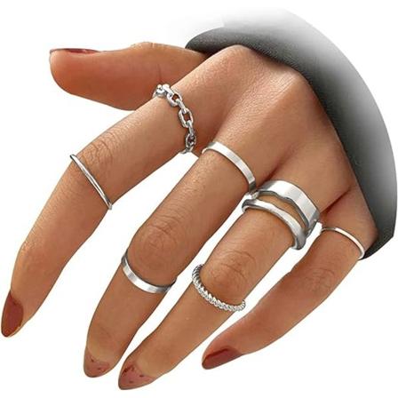 Knuckle Rings Set til kvinder og piger Slangekæde Stablet Ring Vintage BOHO Midi Ringe Blandet størrelse (Sølv 7 stk.)
