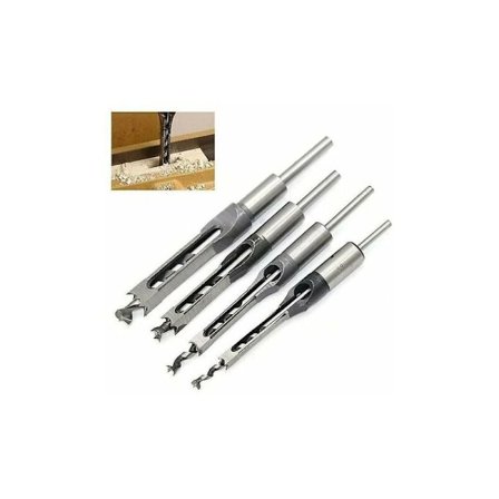 Stämjärnsats i trä med 4 fyrkantiga hålborrstål Stålstickjärn Träbearbetningsverktygssats (1/4 - 1/2 - 5/16 - 3/8 tum)