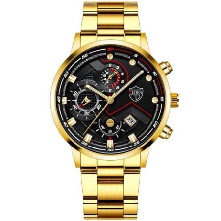 Herruhr Kvarts Armbandsur Herr Rostfritt Stål Gyllene Klockor Kalender Datum Lysande Man Casual Läderklocka SteelGoldBlack