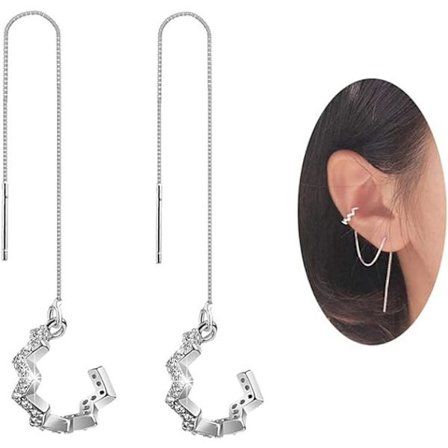 925 Sterling Silver Wave Cuff Örhängen Wrap Tassel Örhängen för Kvinnor