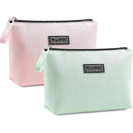 Lille Kosmetiktaske til Håndtaske Lille Makeup Taske Bærbar Rejse Makeup Taske Vandtæt PU Læder Makeup Taske med Håndtag Pink og Grøn